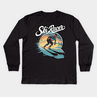 Ski Racer. Retro Skiing Kids Long Sleeve T-Shirt